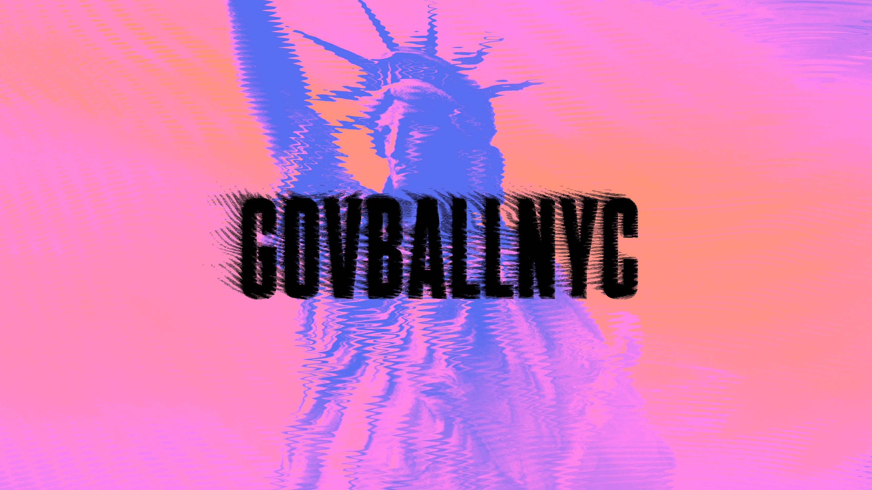 Low-res rendering of the Statue of Liberty in funky colors, with the Gov Ball NYC logo over top