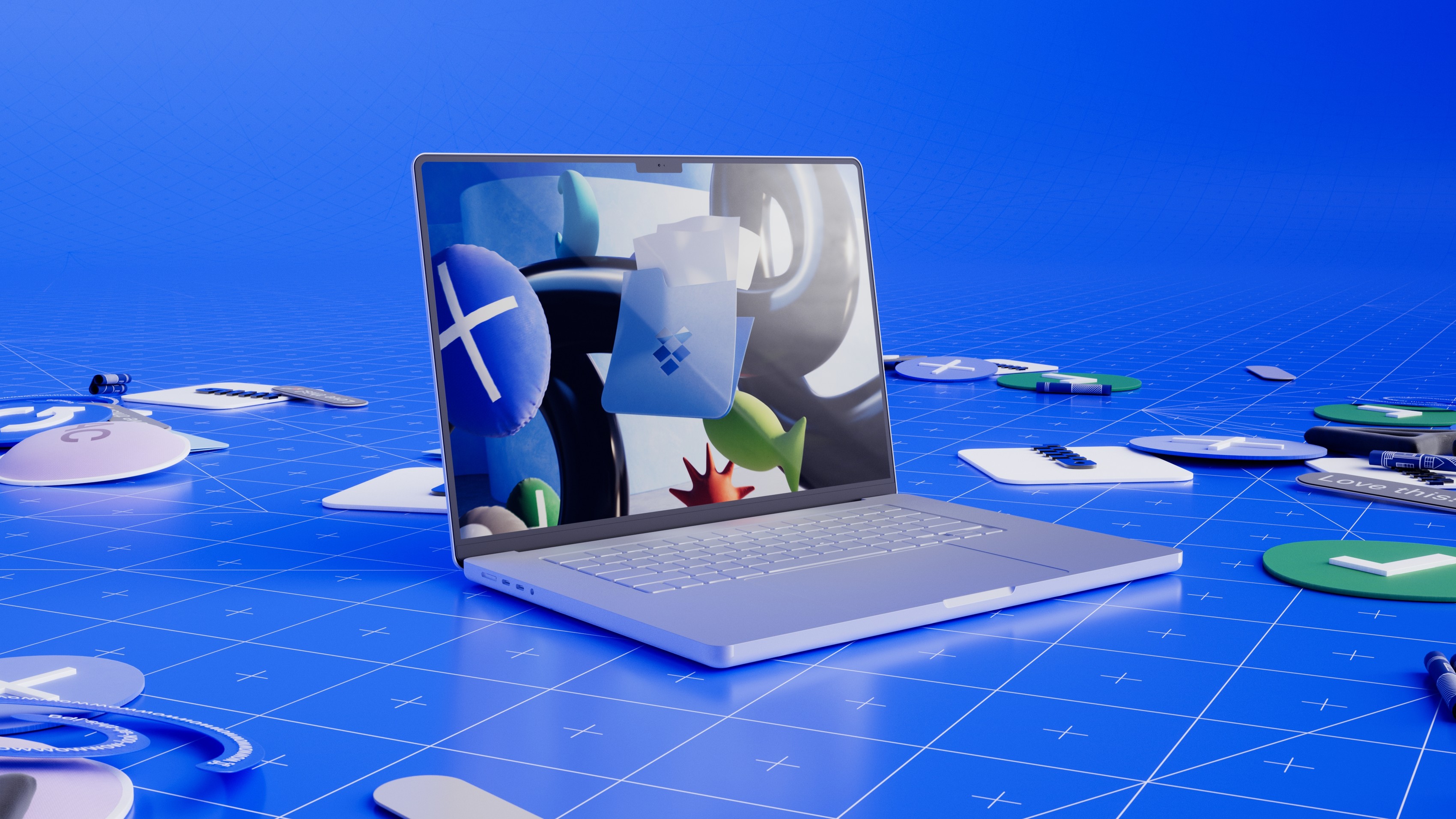 Laptop with dropbox folder floating on screen