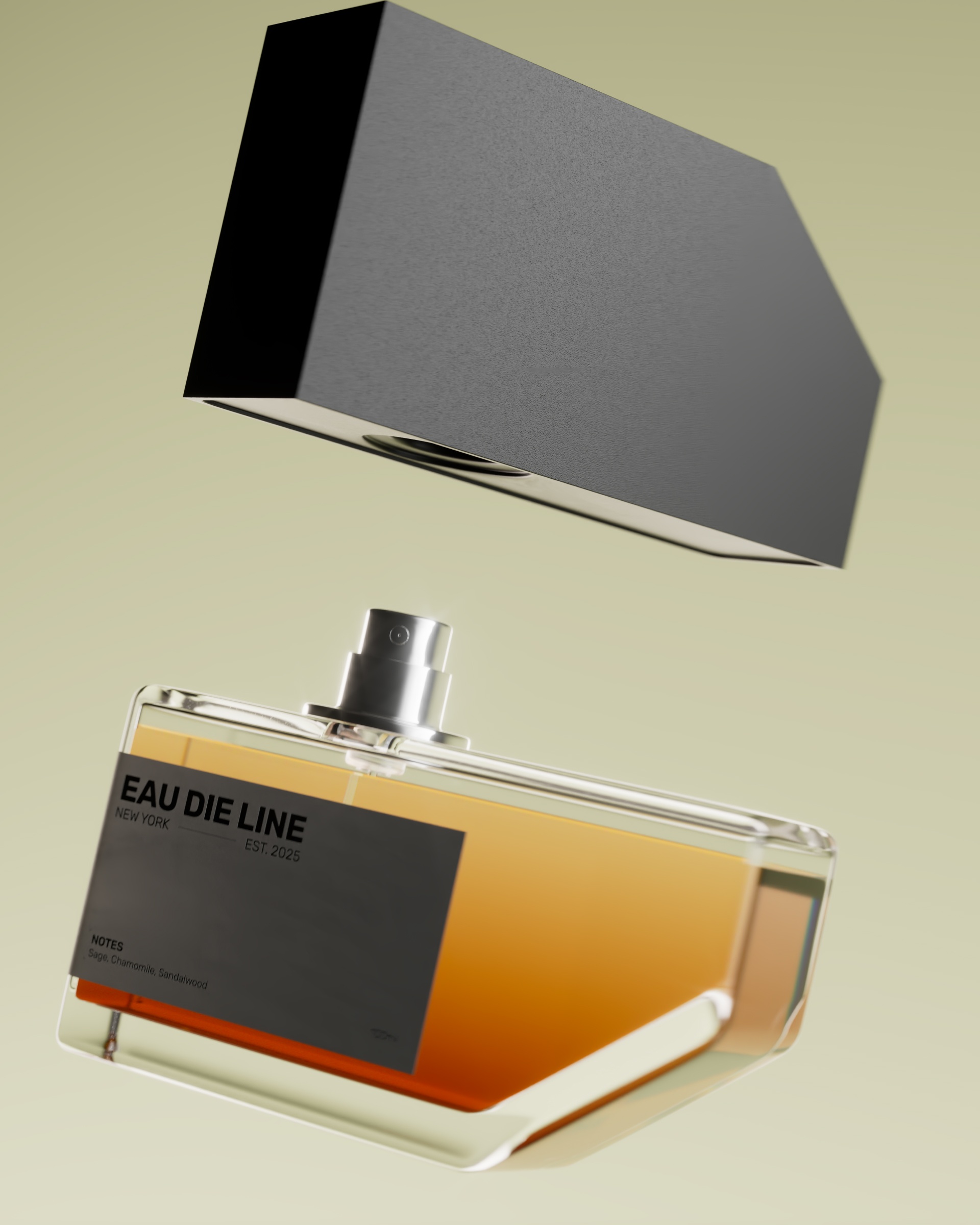 Cap descending onto fragrance bottle