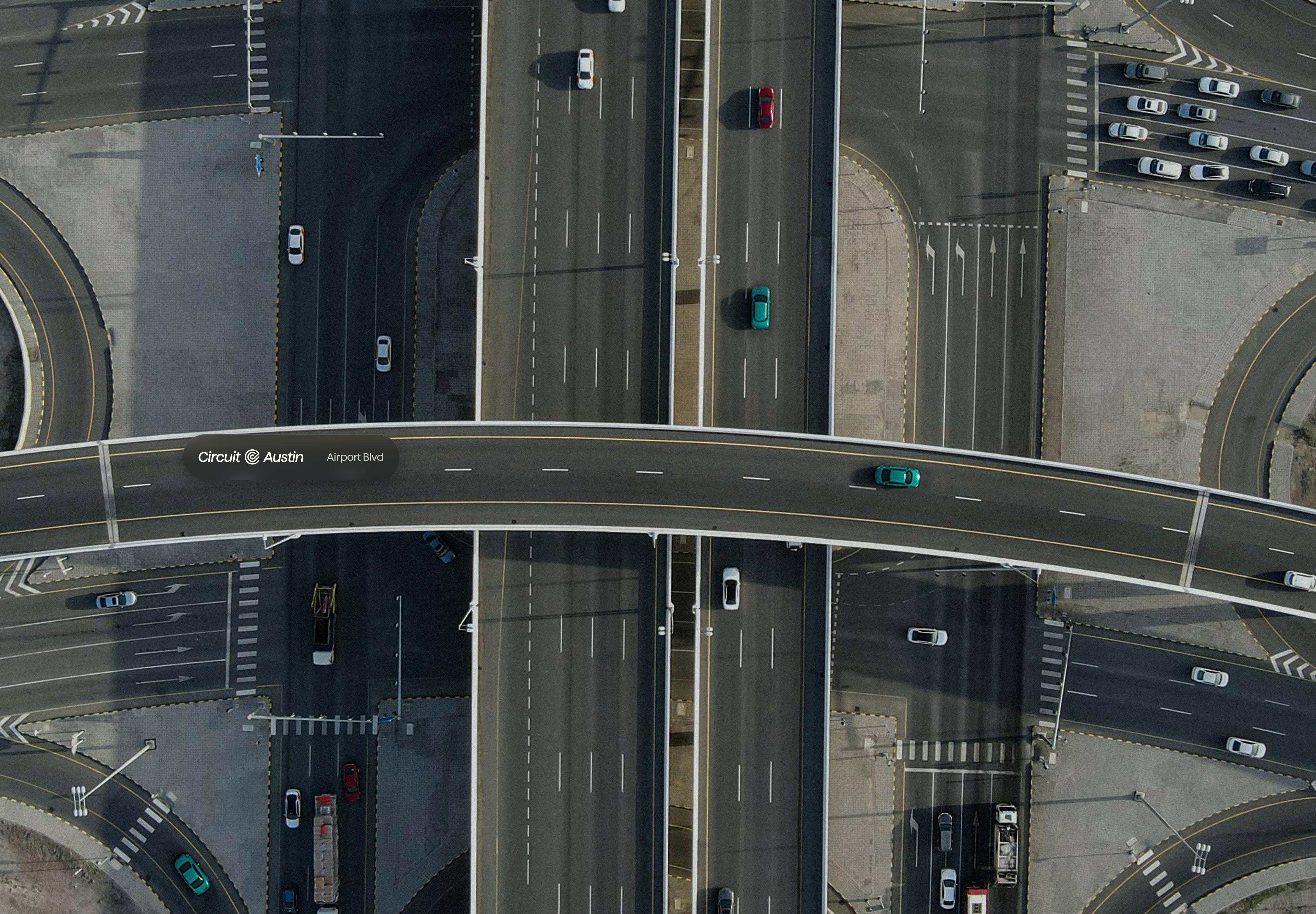 Circuit cars in urban city, drone view