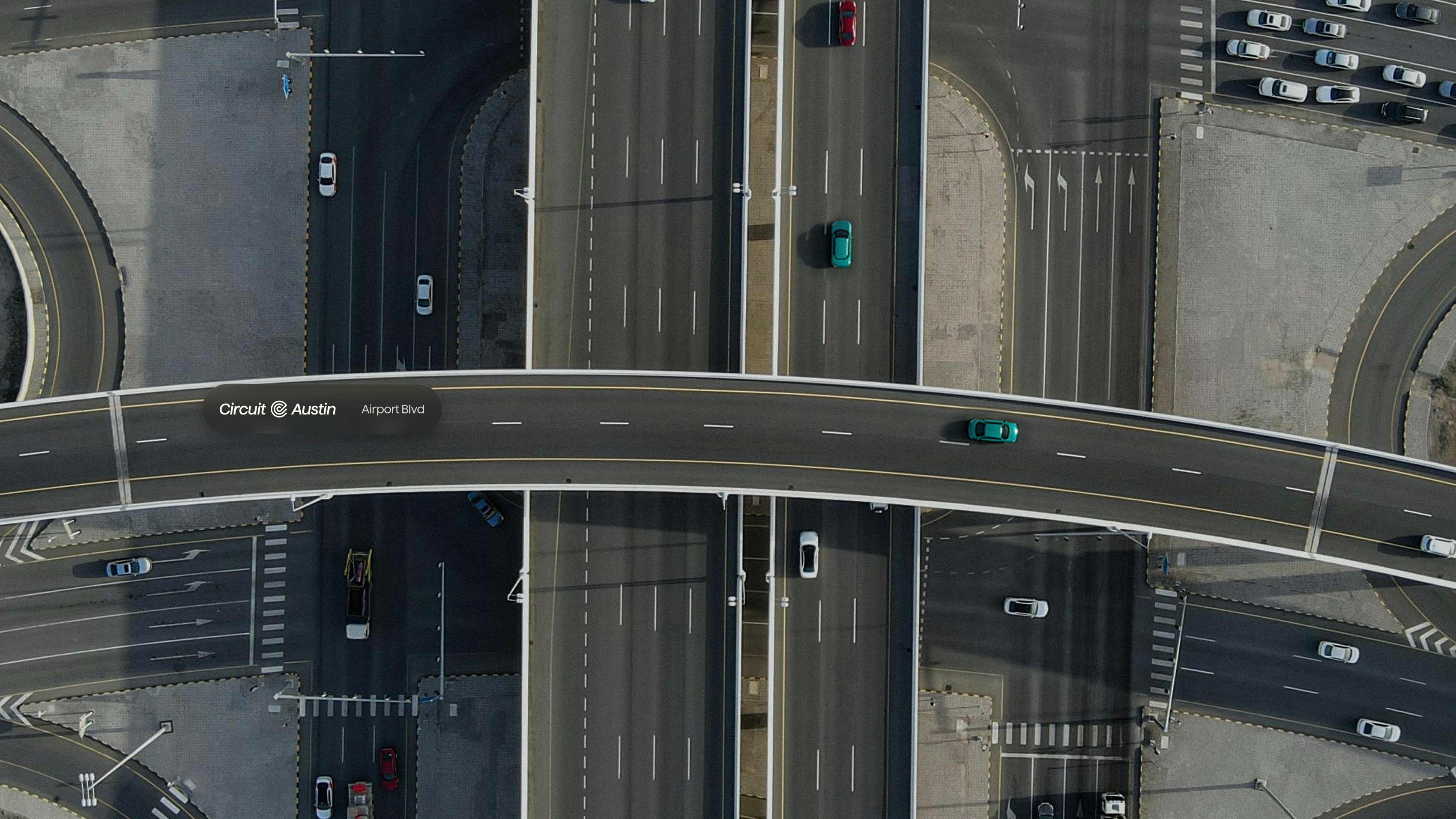 Circuit cars in urban city, drone view
