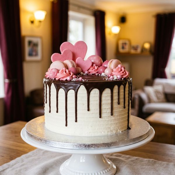 Pink Heart Chocolate Drip Custom Cake