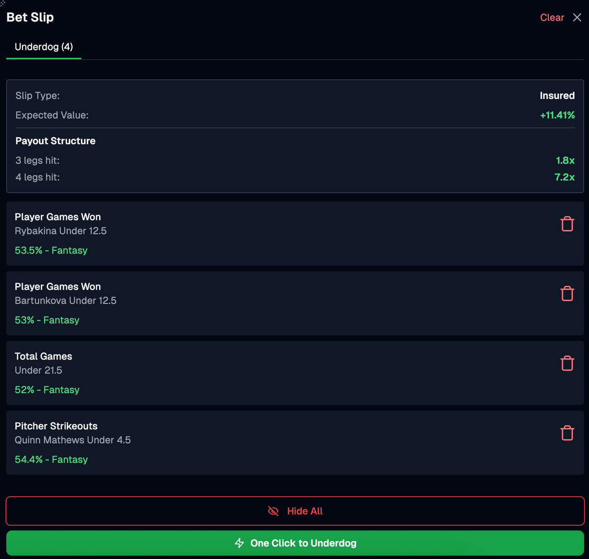 Underdog 4-pick insured