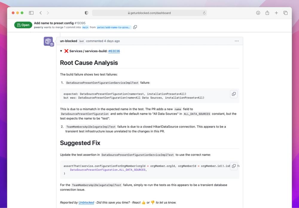 Automated CI Triage is currently available for teams