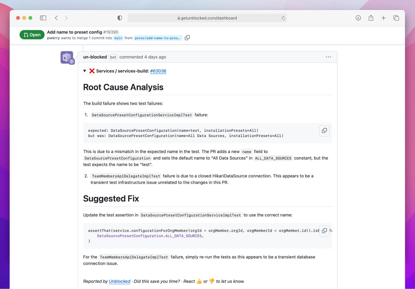 Automated CI Triage is currently available for teams