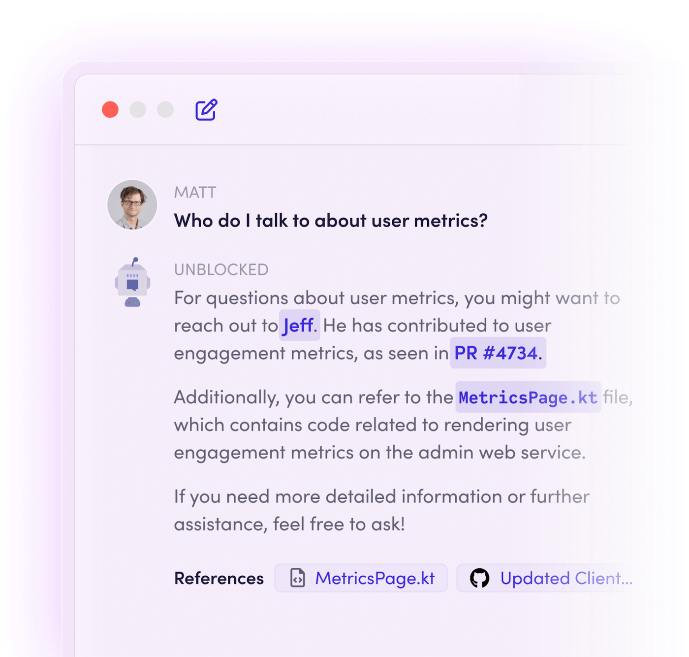 Unblocked screenshot, Dashboard Question and Answer
