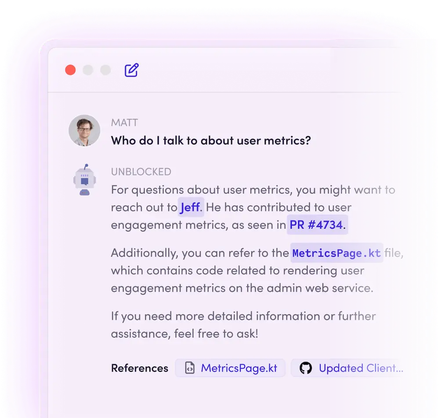 Unblocked screenshot, Dashboard Question and Answer
