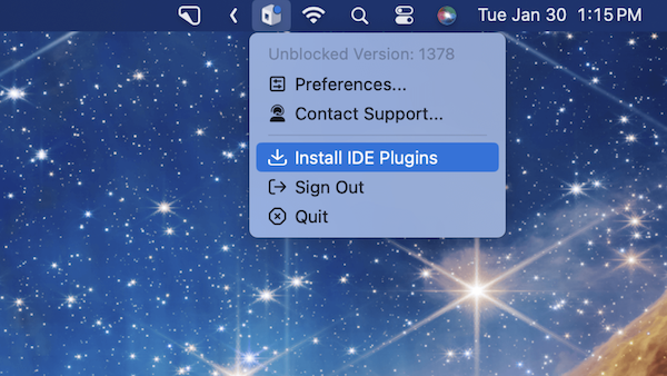 Install IDE Plugins from the mac toolbar