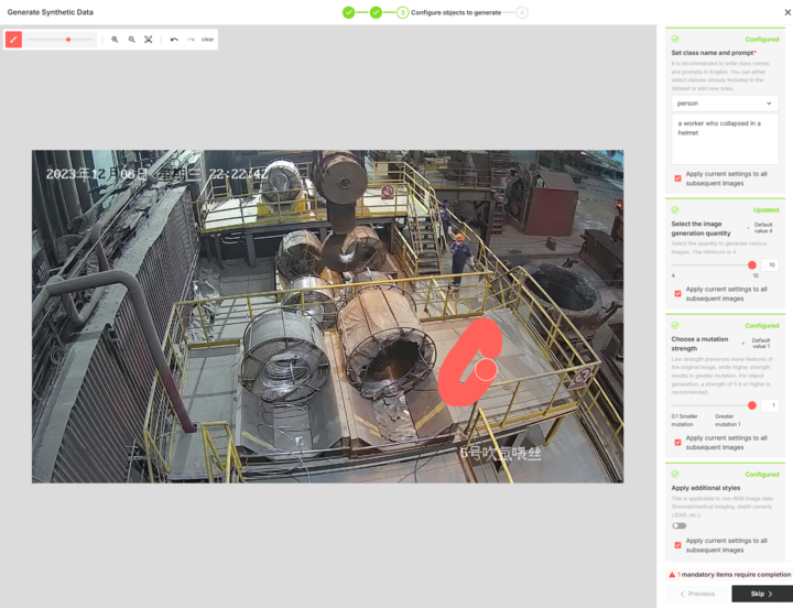 Generative AI (SDXL inpainting model) synthesizing an image of a fallen worker in an industrial setting
