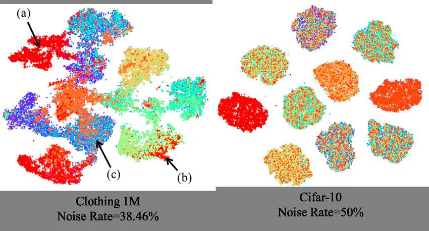 An illustration of label noise occurrence in a dataset versus random label noise. Image Source. (CC BY 4.0).