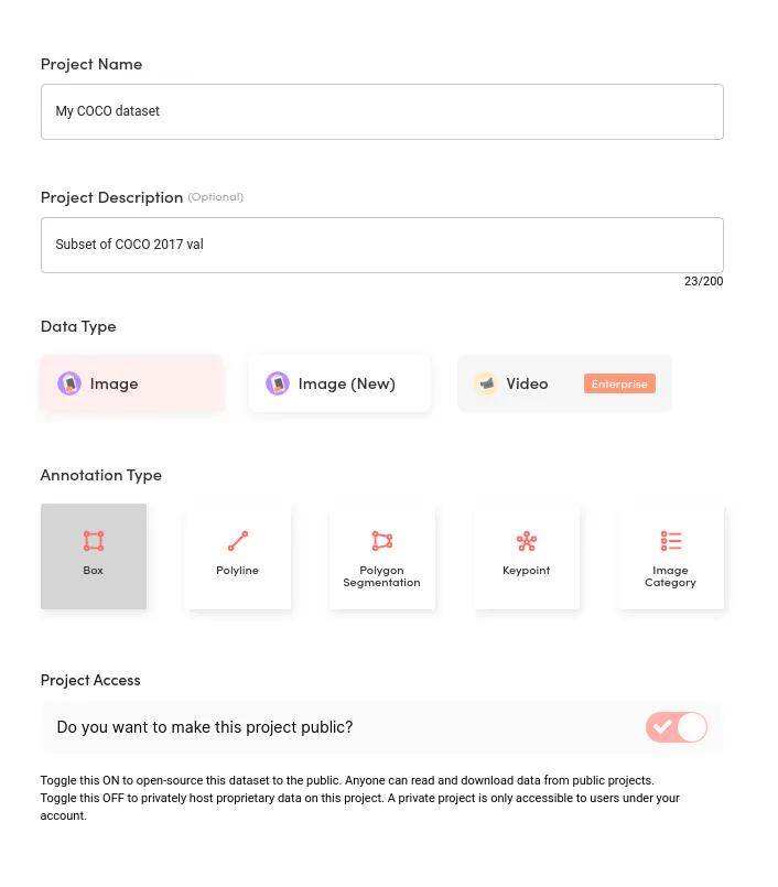 Then add five classes (person, car, chair, book, bottle) to match our COCO dataset, which we will upload to the platform.