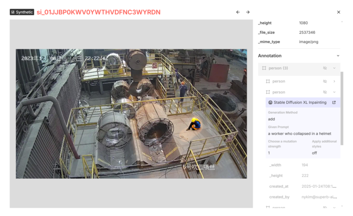 Synthetic image of a fallen worker in an industrial setting