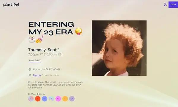 A screenshot of Partiful's event page