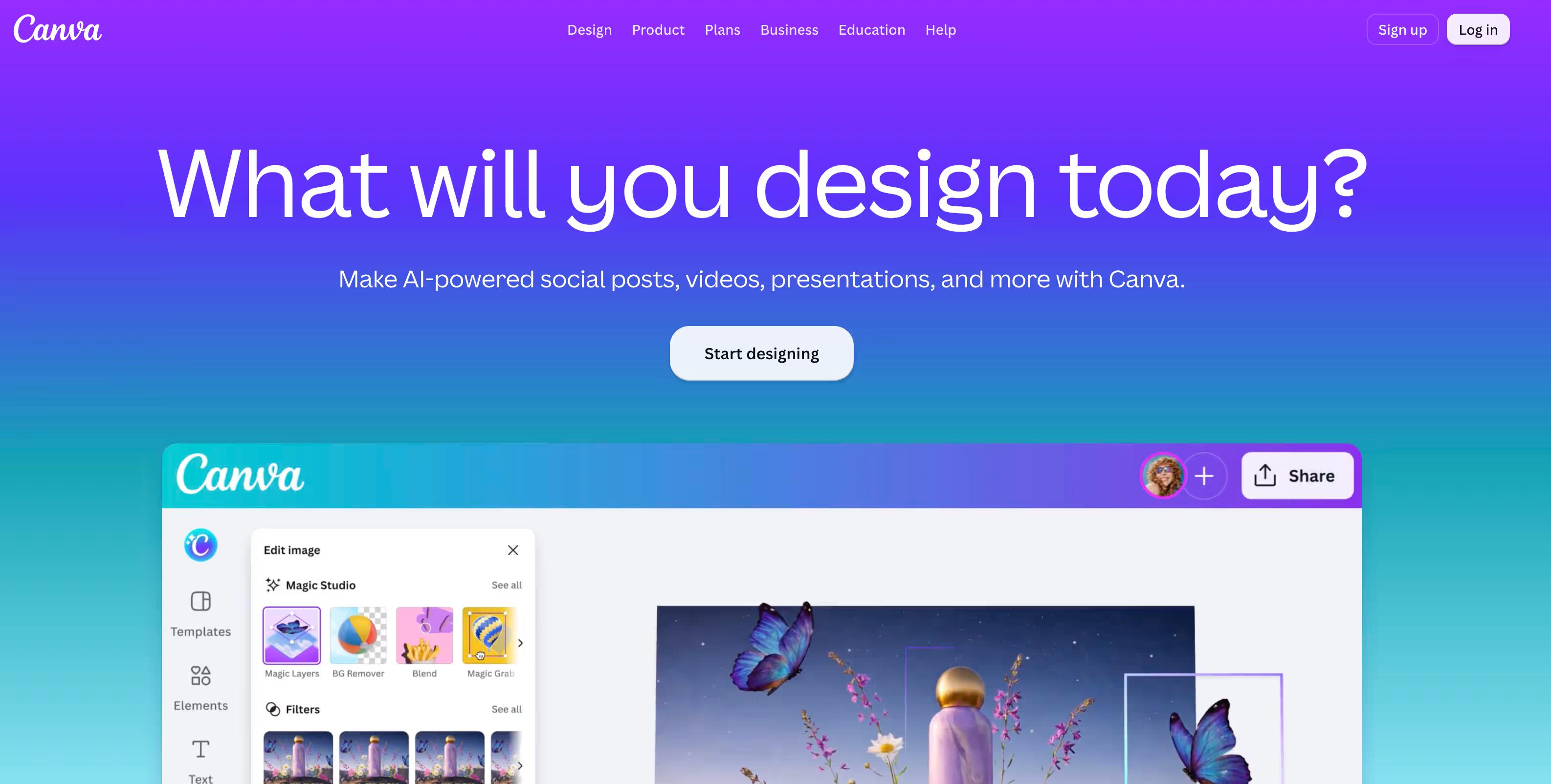 canva homepage
