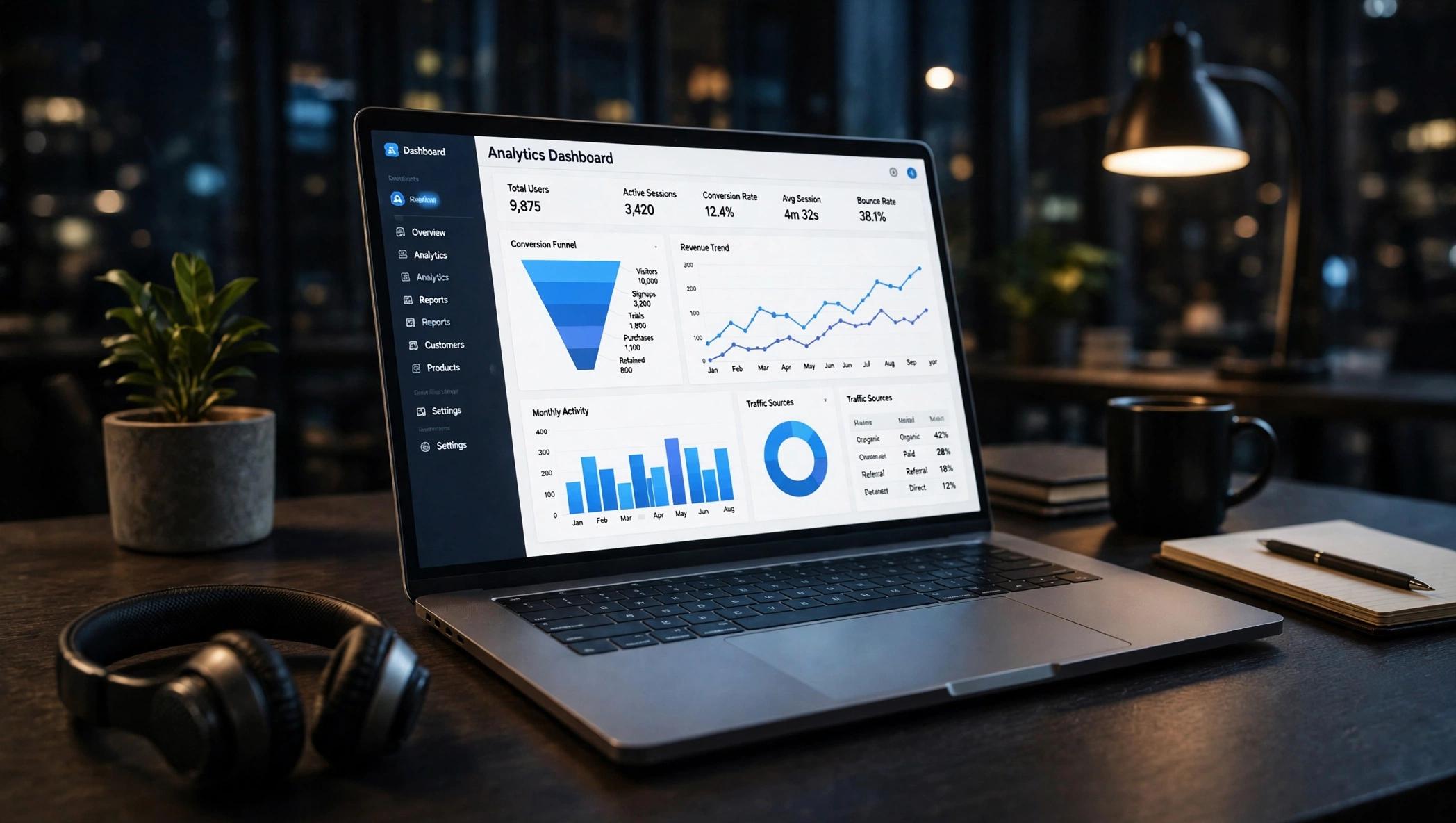 Modern B2B marketing workspace representing the connection between strategic planning and AI-enabled execution.