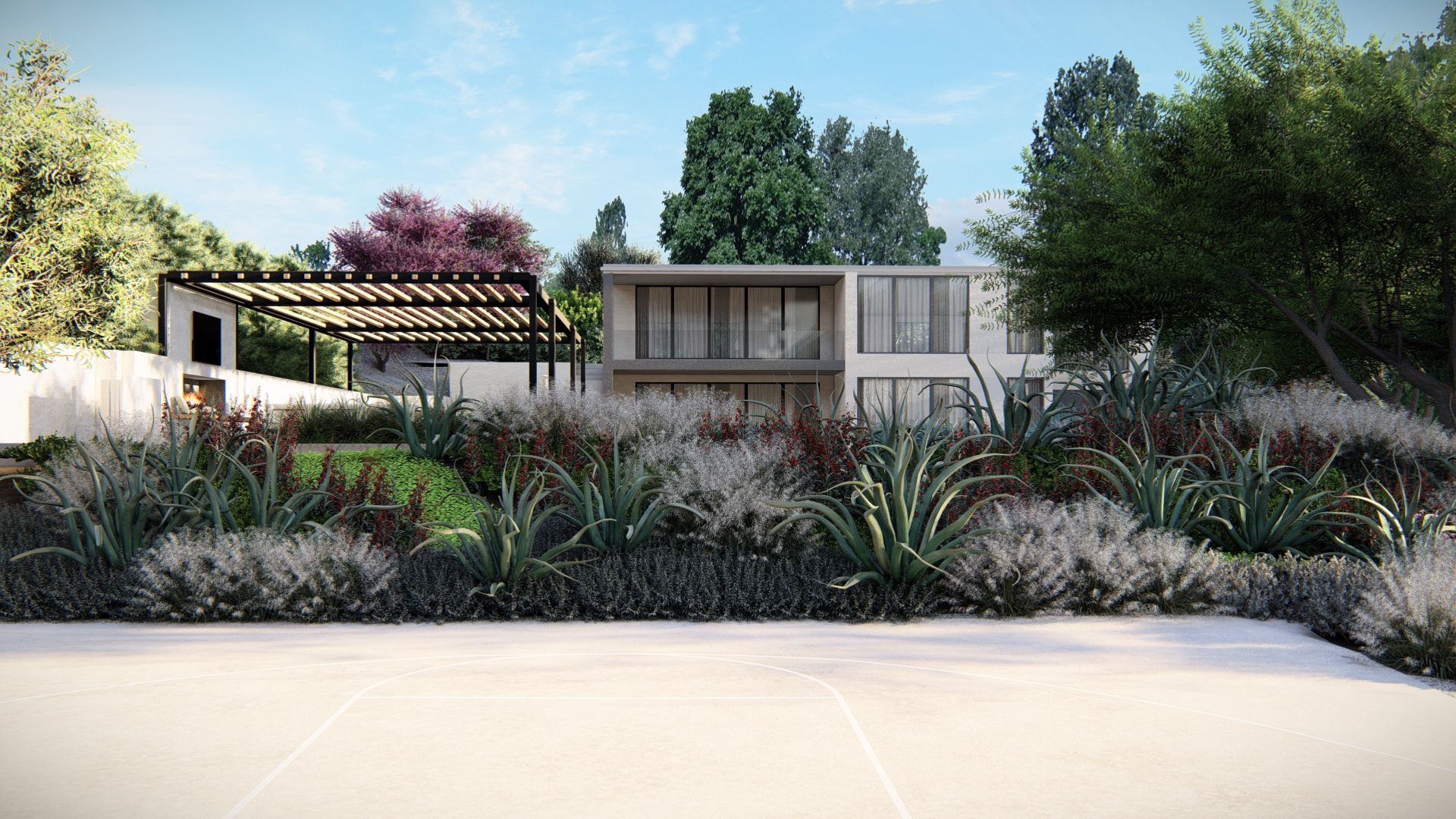 natural landscape designs for a front yard in California 