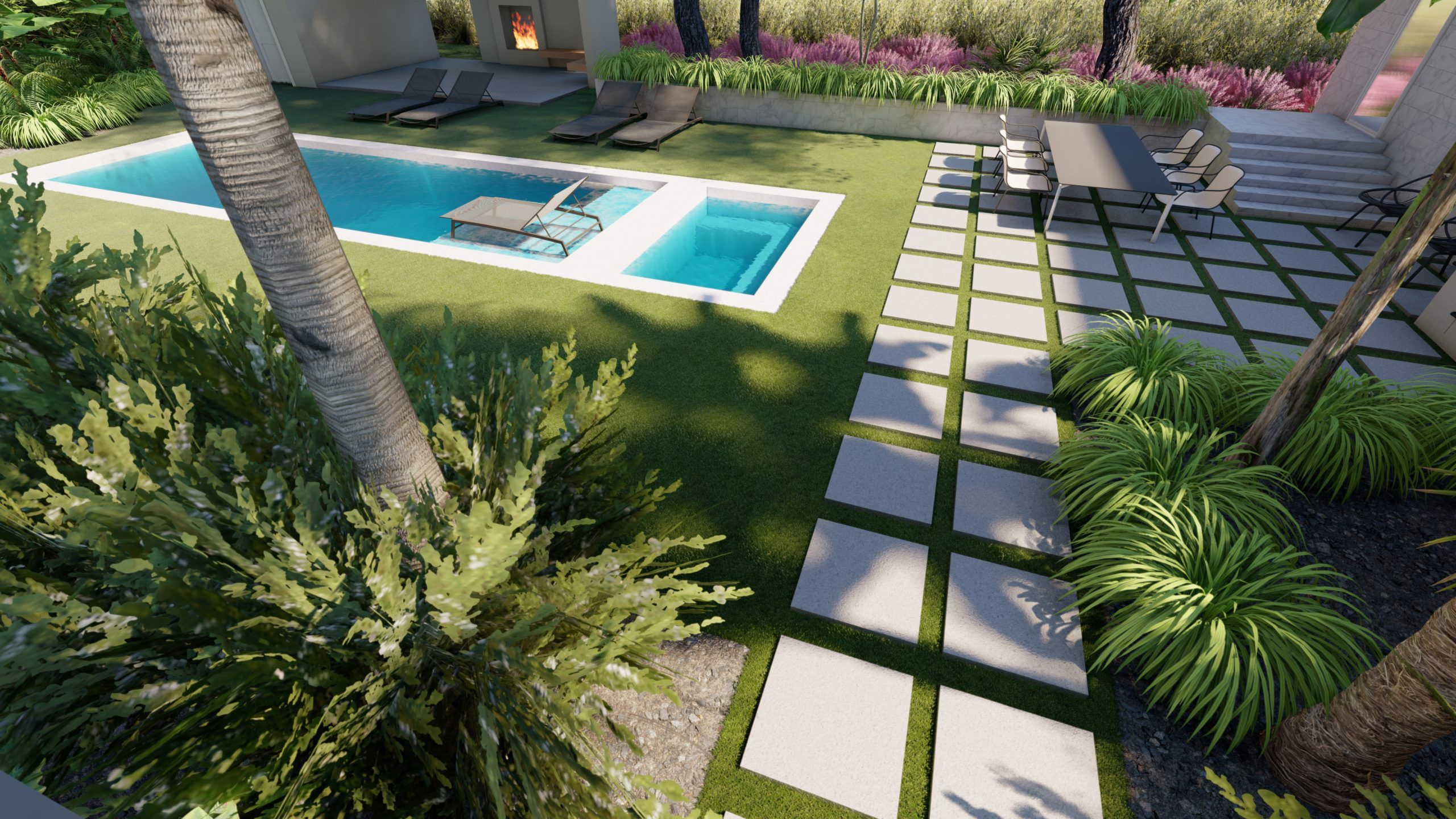 backyard pool with modern pavers