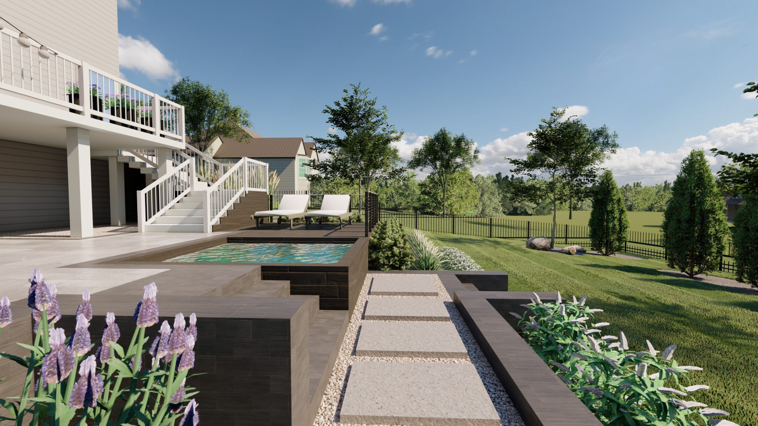 backyard hot tub rendering of a new landscape design plan