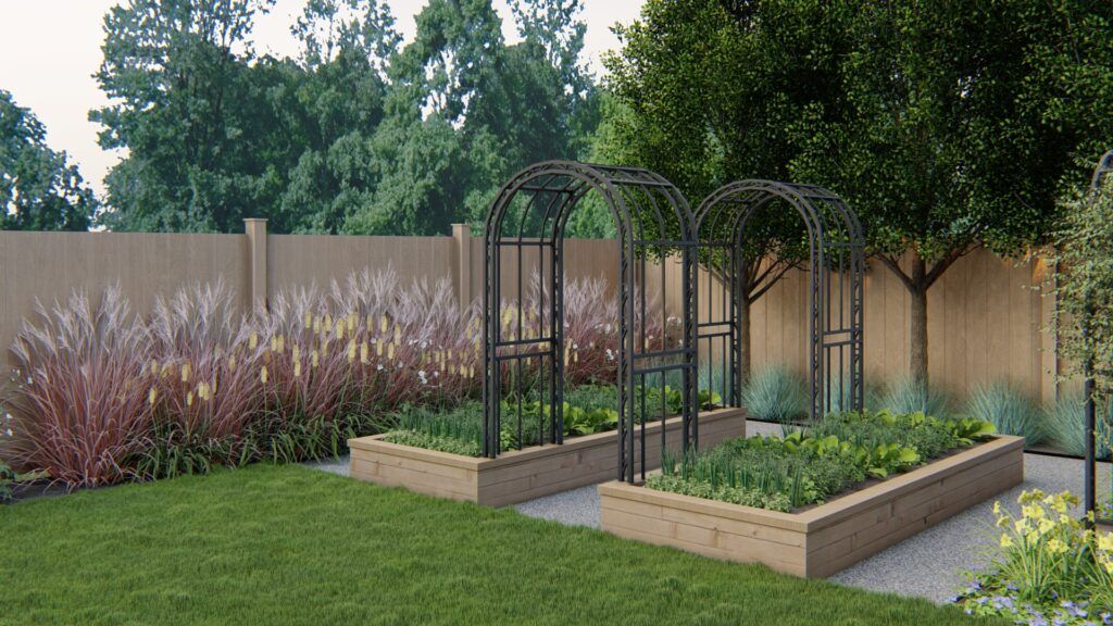 a raised bed that is a focal point in this small garden