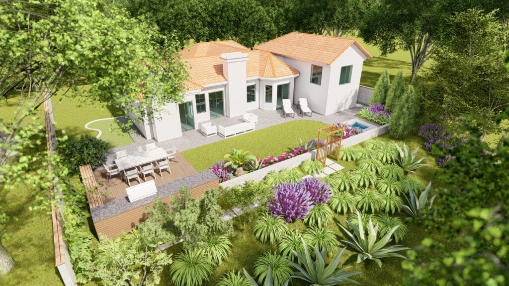 Tropical landscape ideas with colorful flowers and lush plants