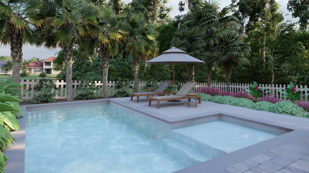 Tropical landscape idea in South Carolina around a plunge pool