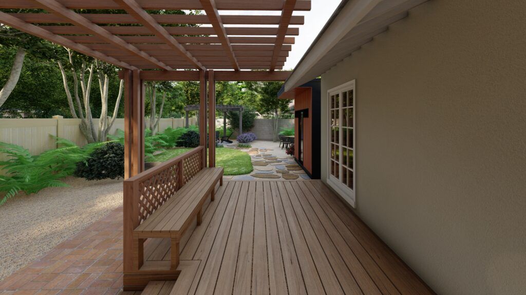 backyard patio ideas, wood pallets with a pergola for this covered deck
