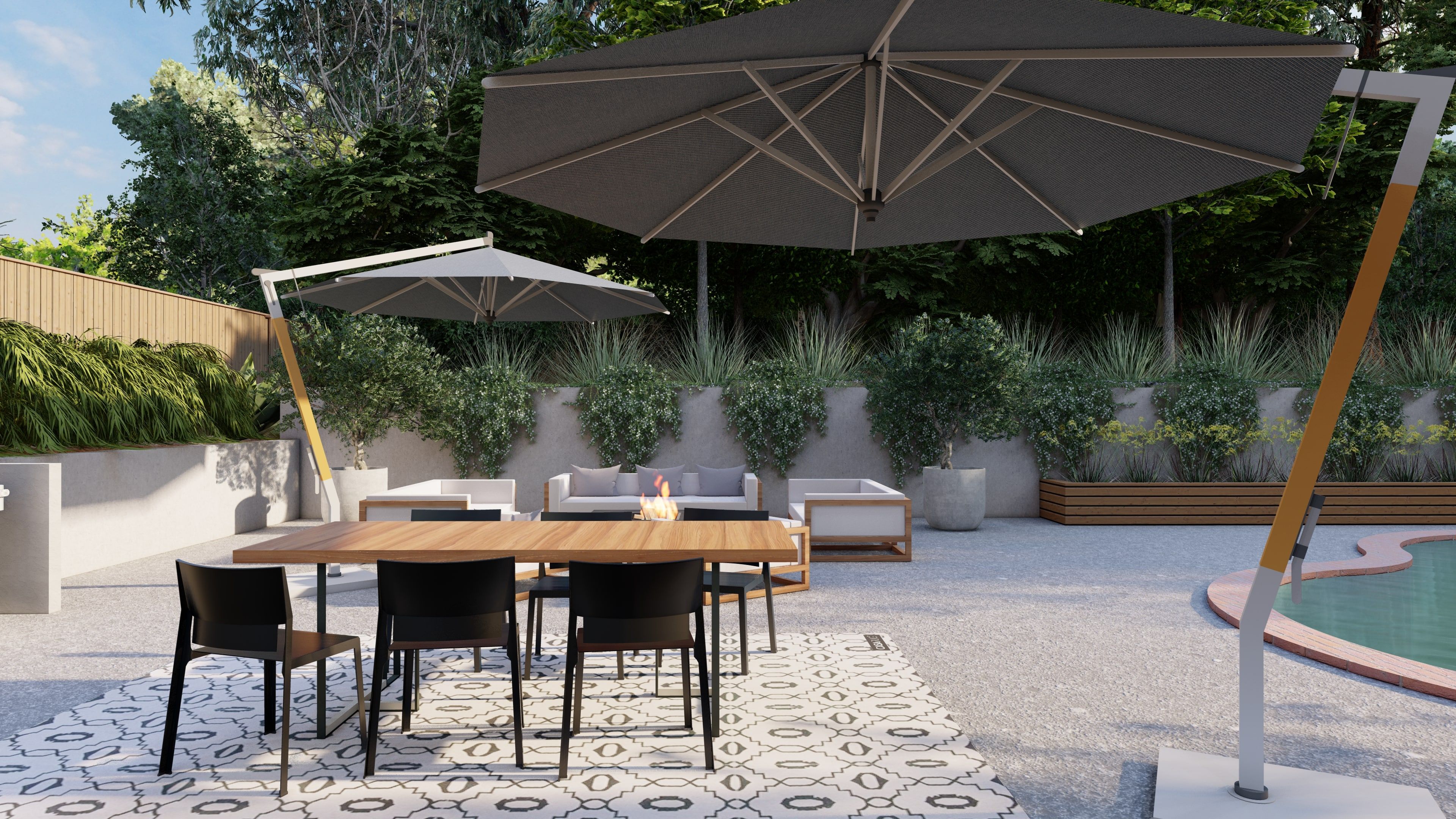 sun shade patio ideas with cantilever umbrellas