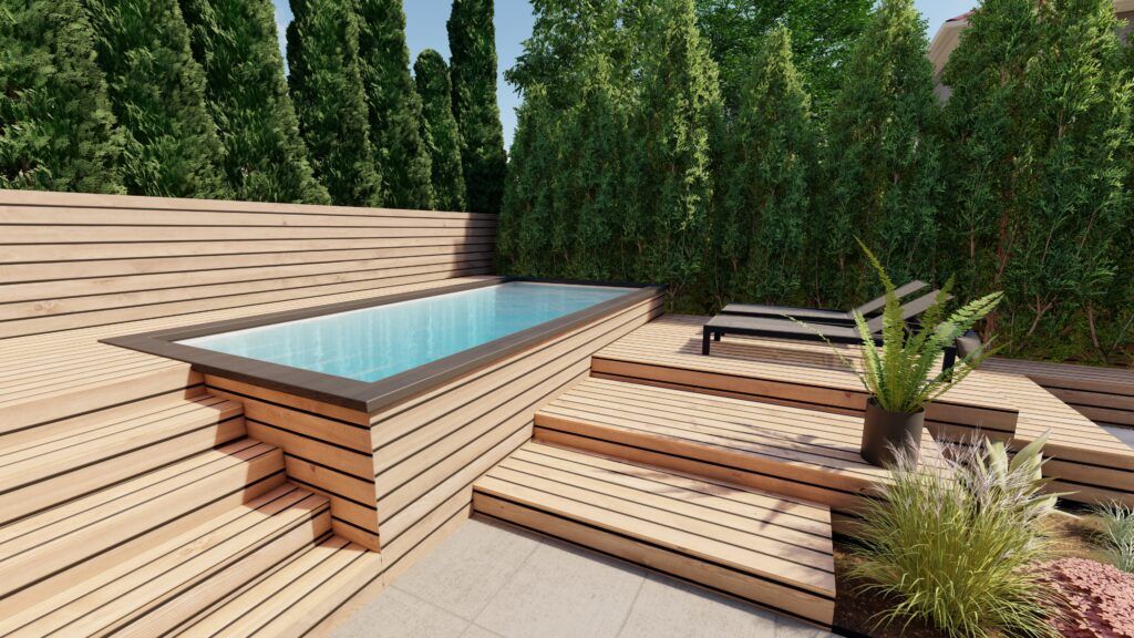 tiered deck with a privacy wall