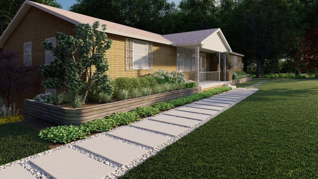 gravel pathway ideas, whitish gray solid stone gravel between pavers as a front walkway