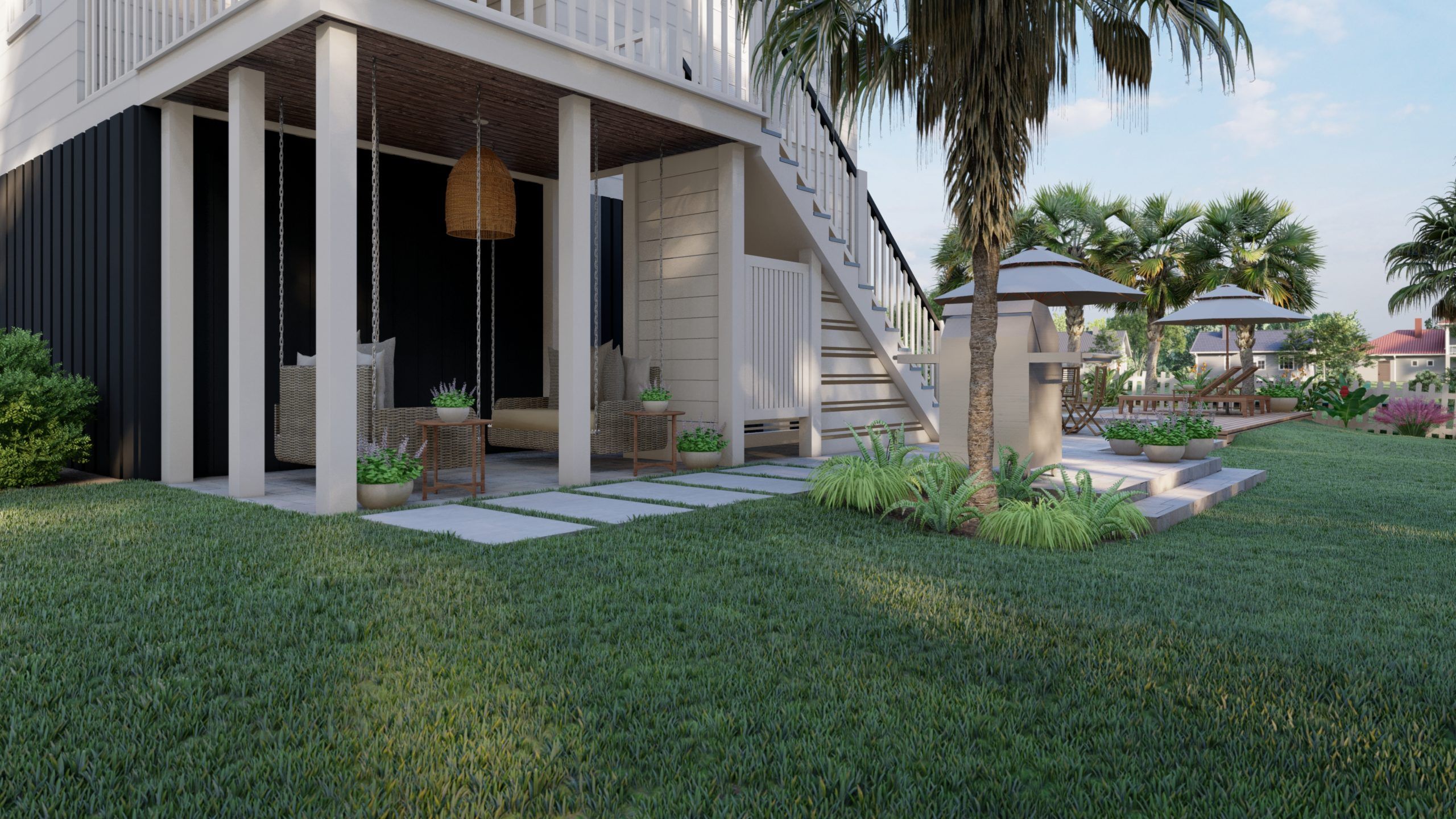 landscape plan with living space under stairs