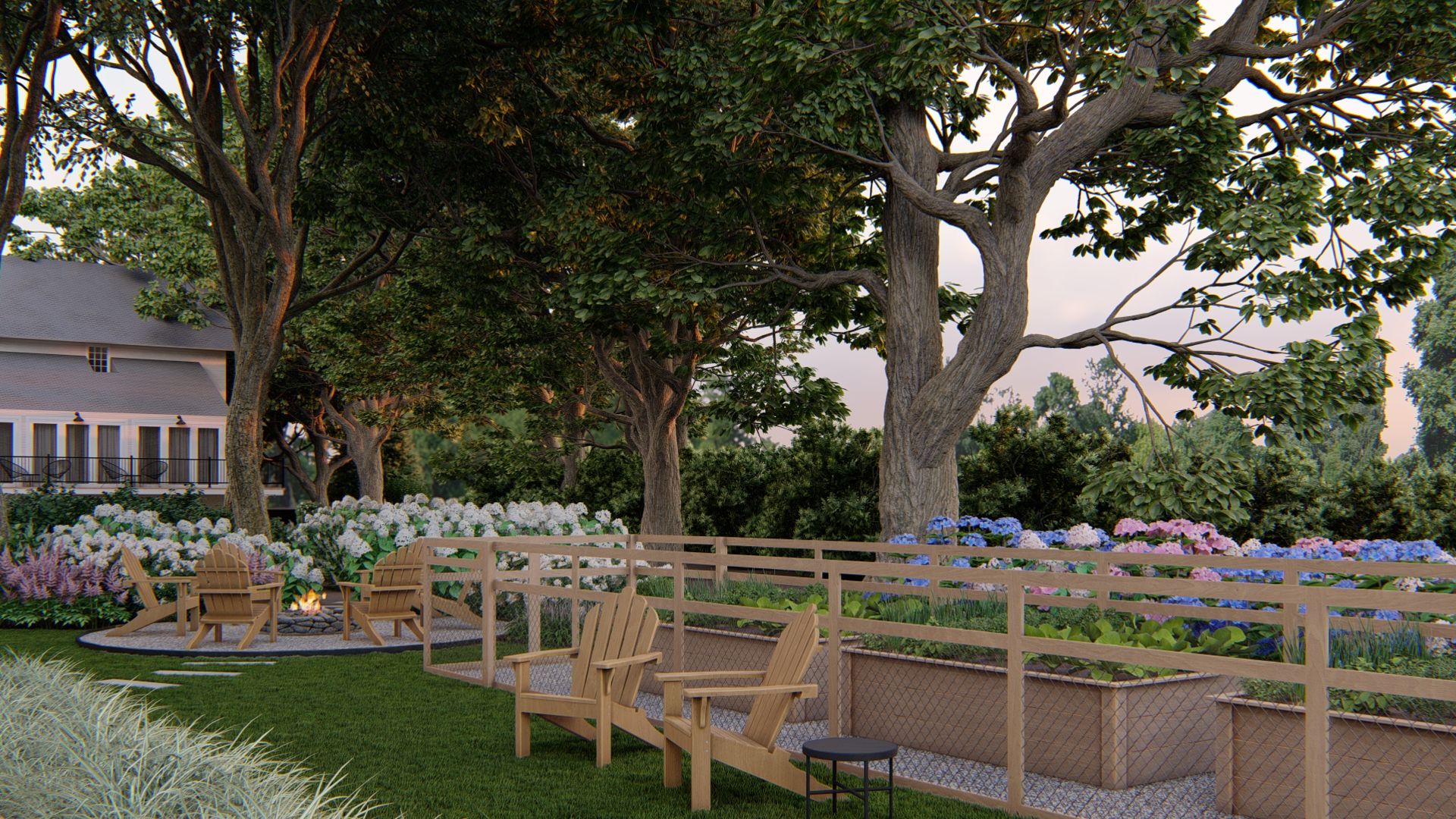 a fenced in herb garden with separate herbs in their own container