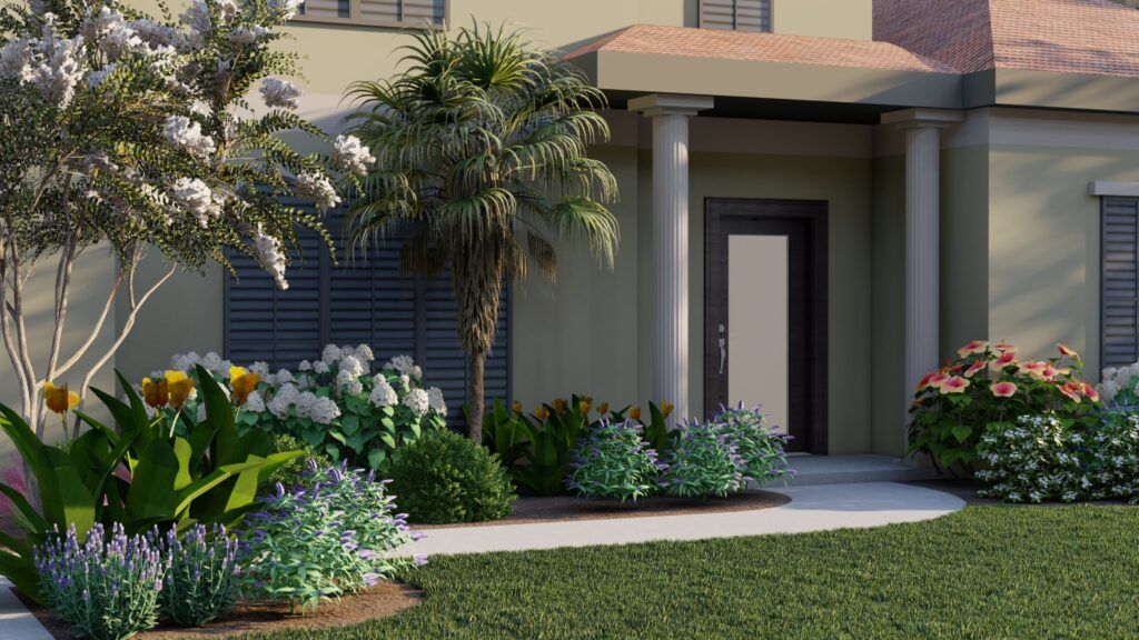 Tropical front yard landscape ideas by Tilly