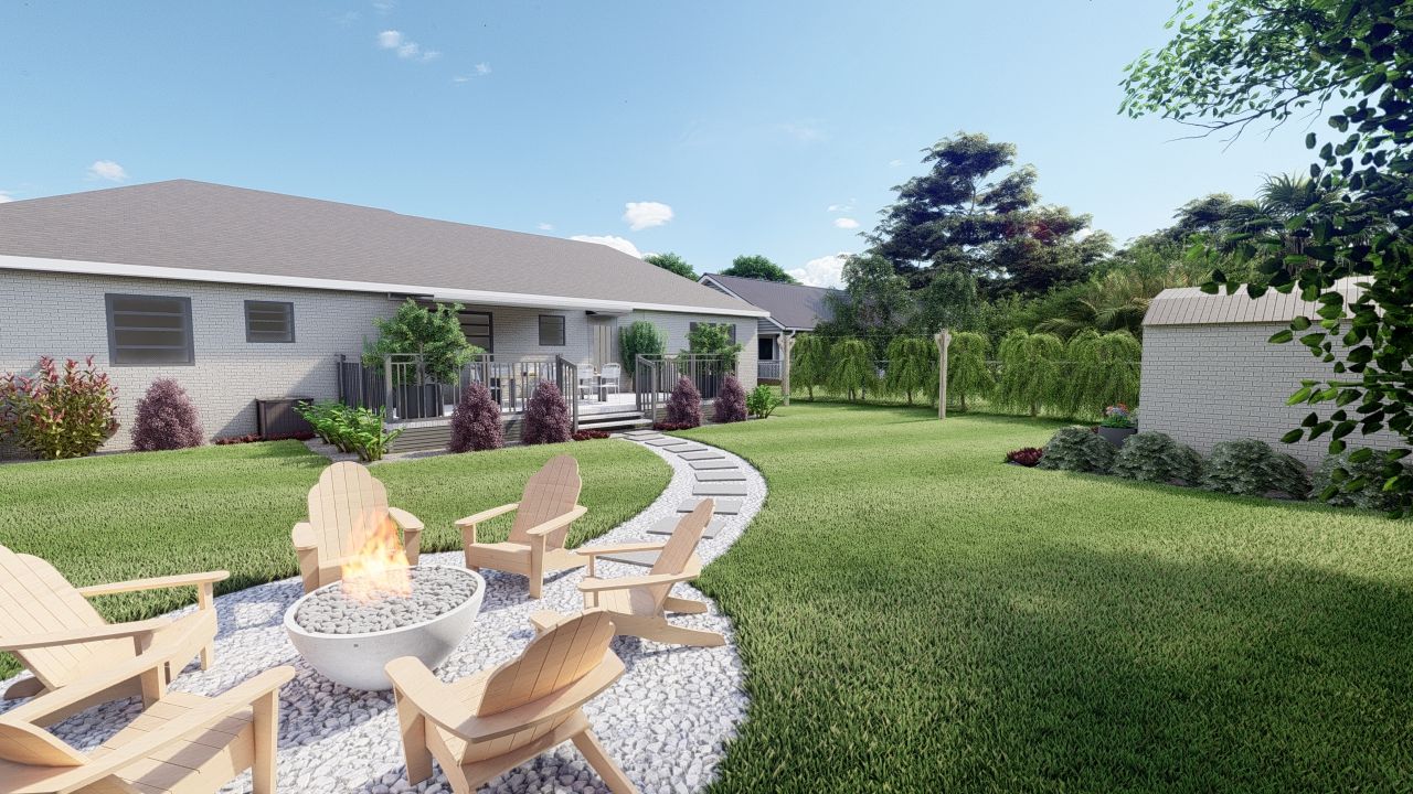 3D Render of a backyard landscape design
