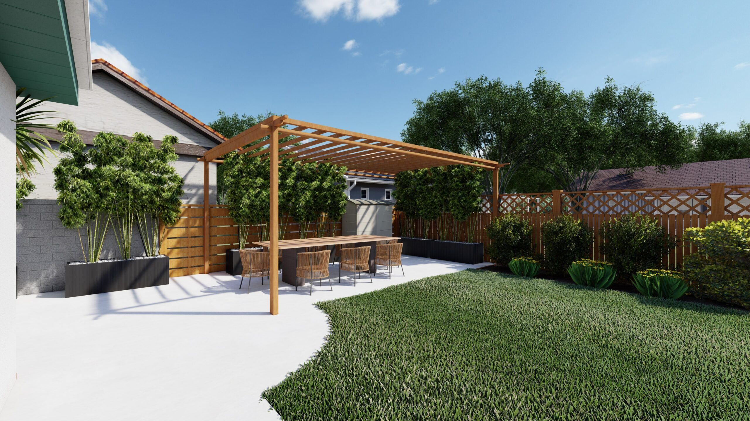 planters in a backyard