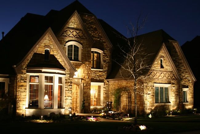 A home with exterior lighting