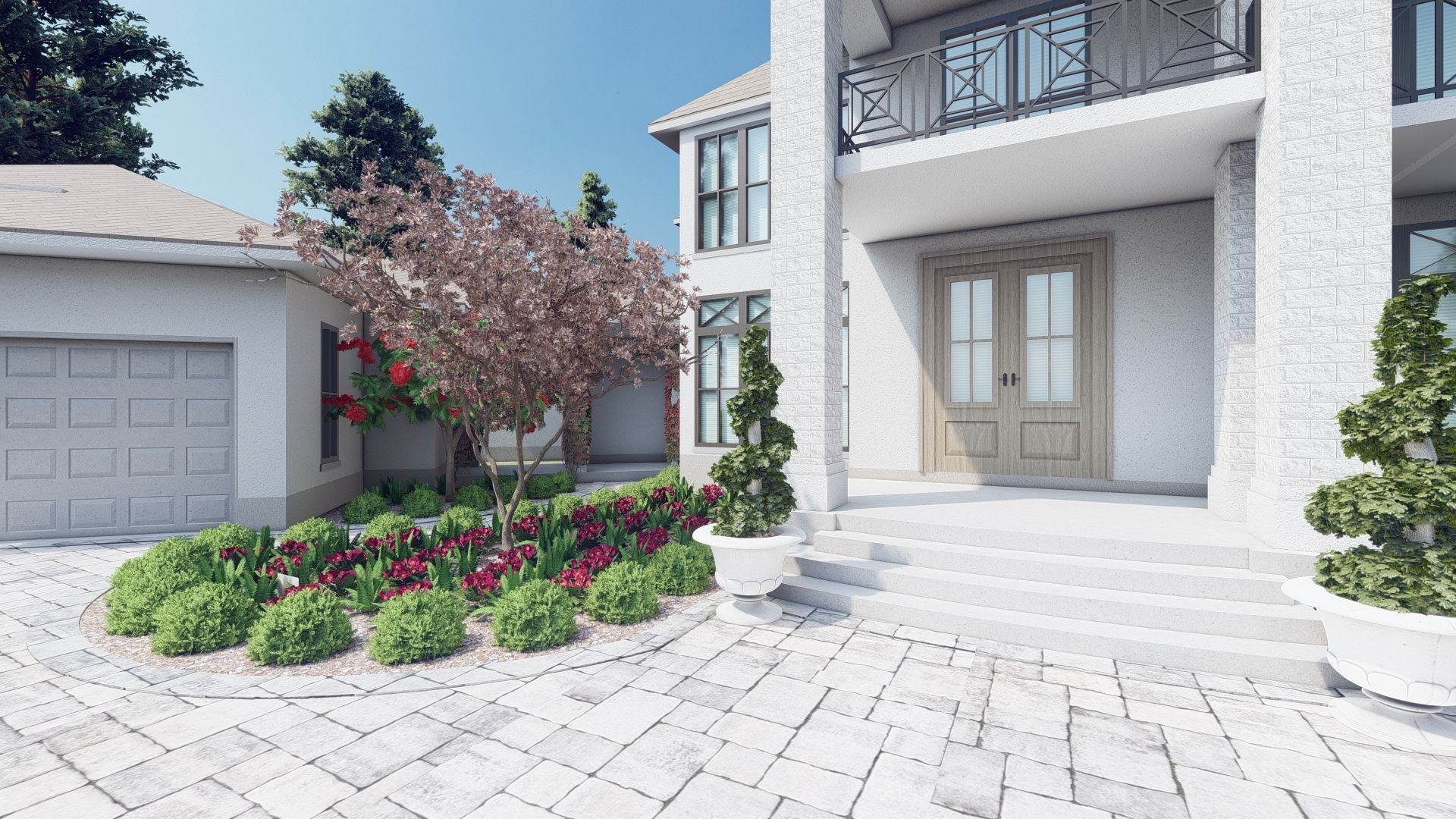 front yard landscaping design with flowering plants
