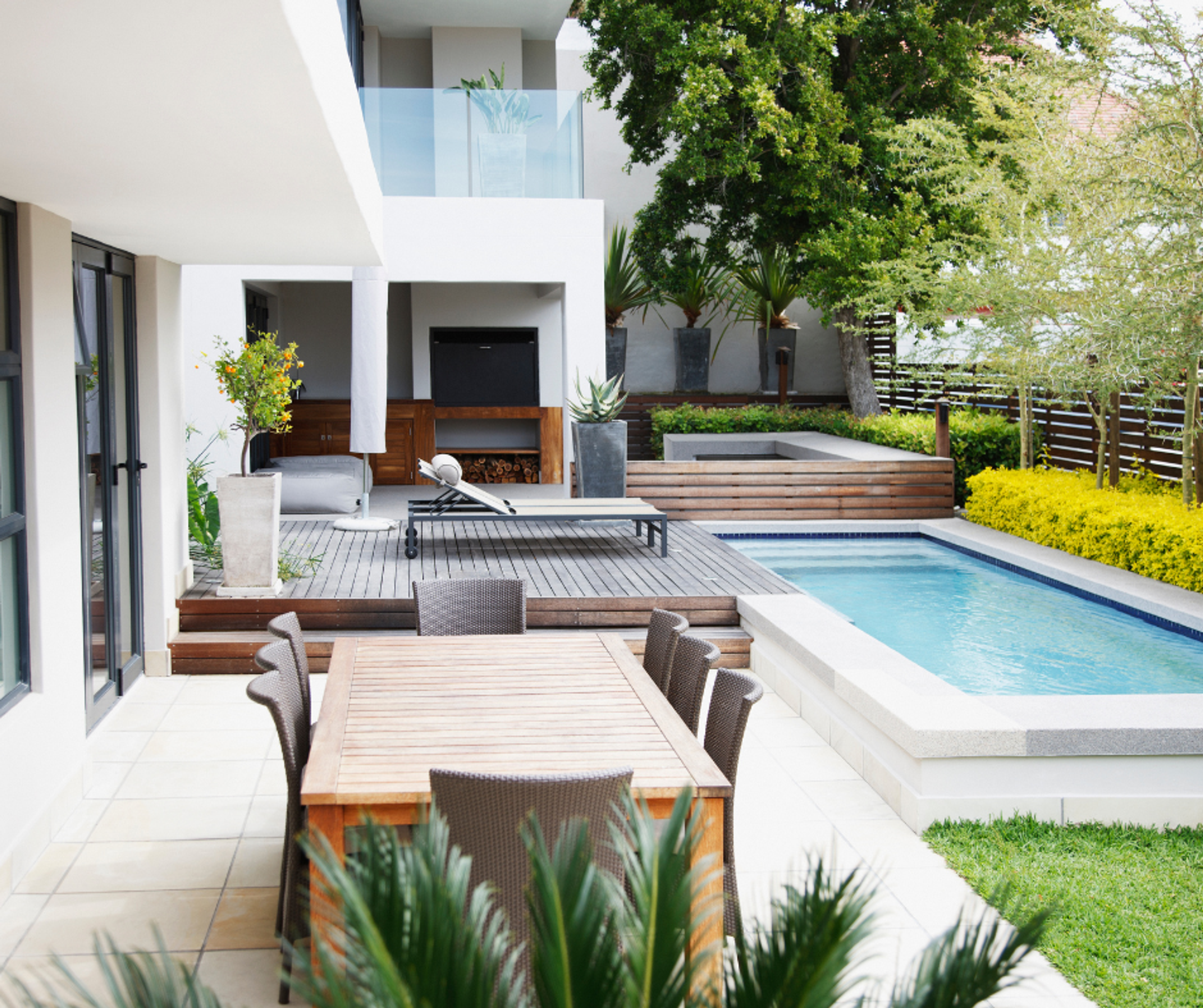 Backyard with deck and pool