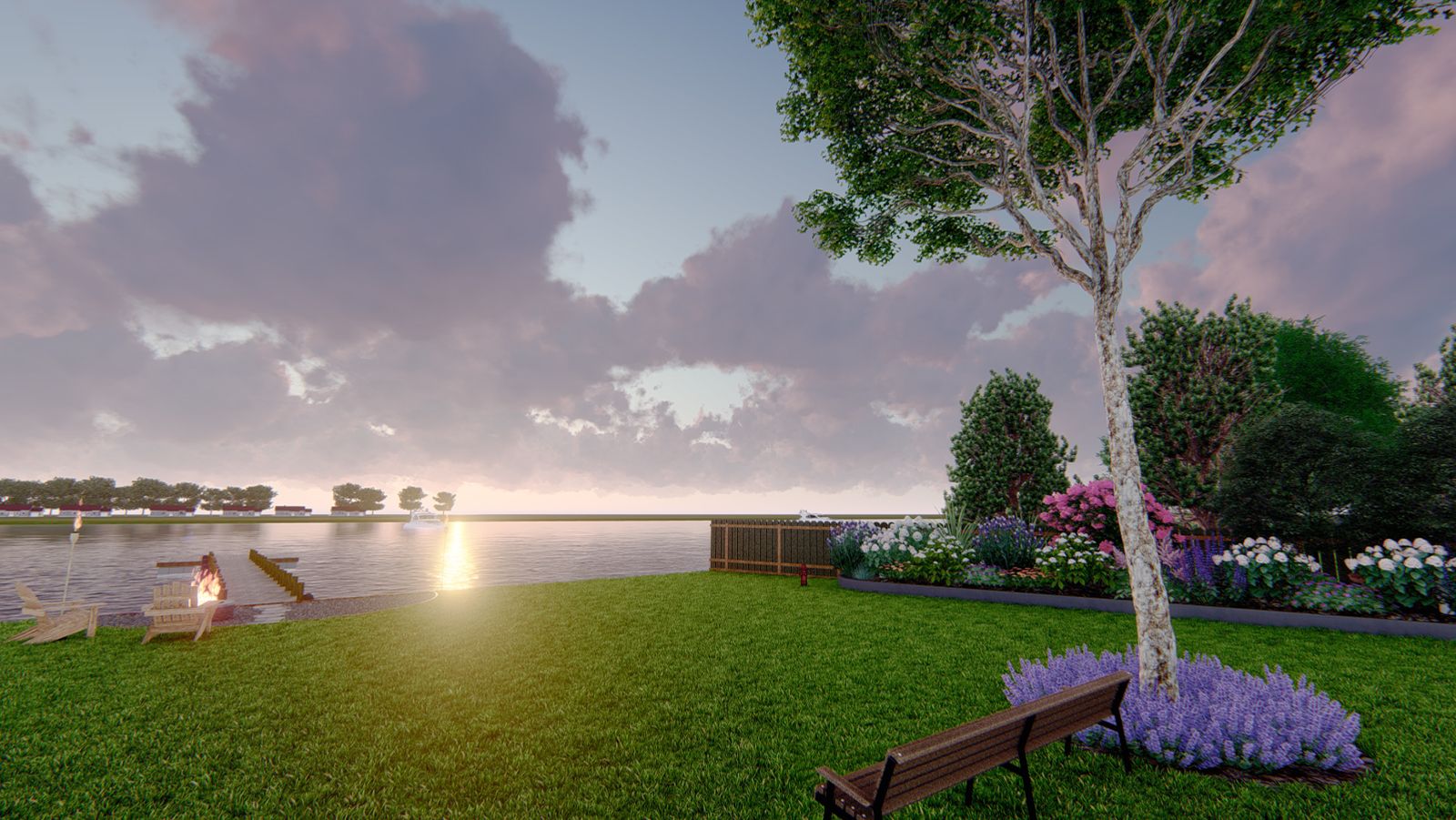 backyard landscaping with a lake view 