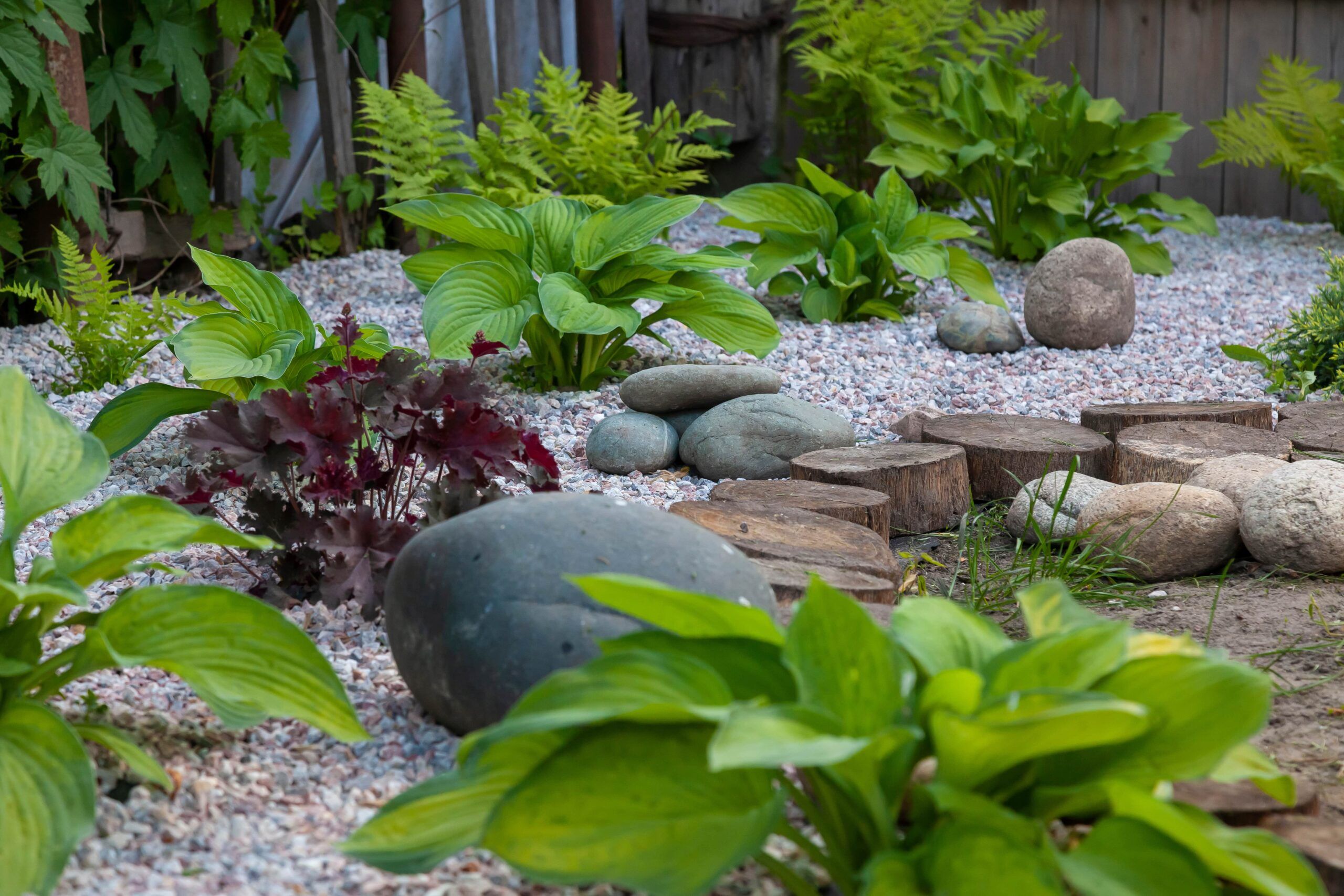 small pebbles and rock for a low maintenance garden design