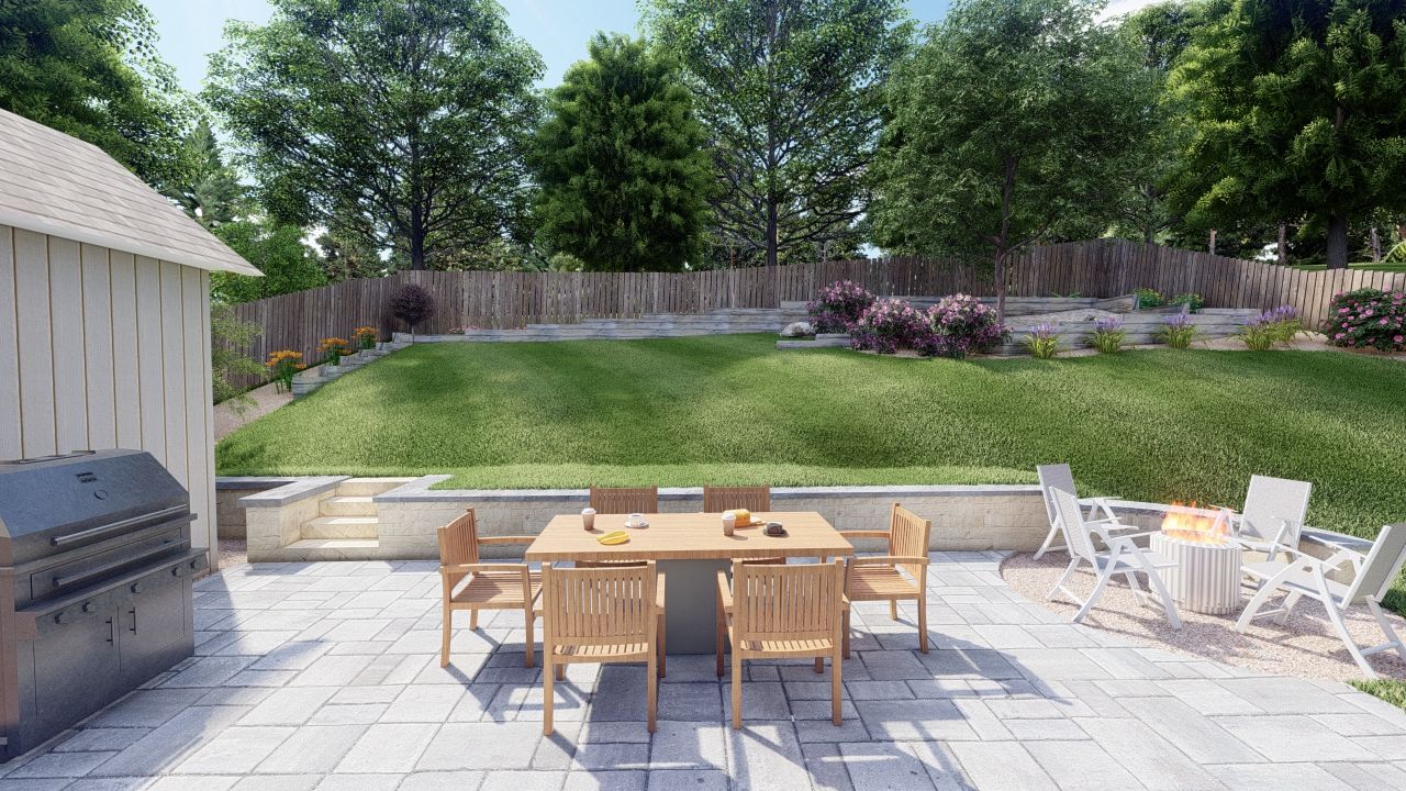 Sloped backyard store landscaping