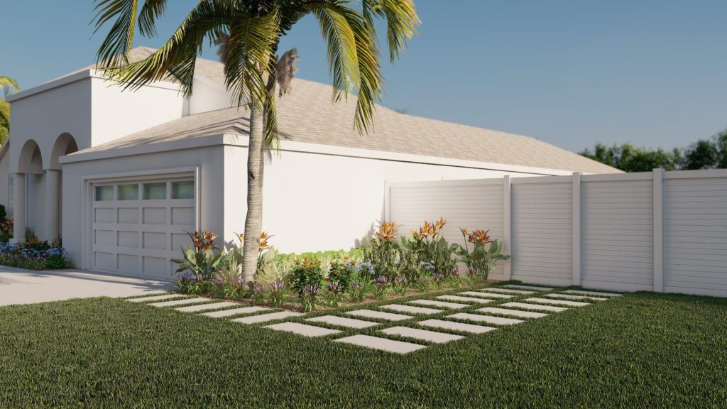 a white stucco house with gold mound duranta, a bar area for dry season and mixed forest