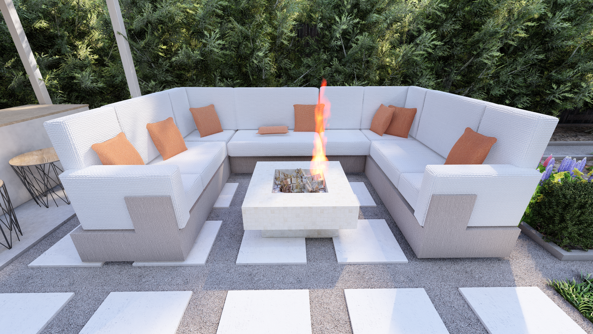 Modern Pavers and Fire pit