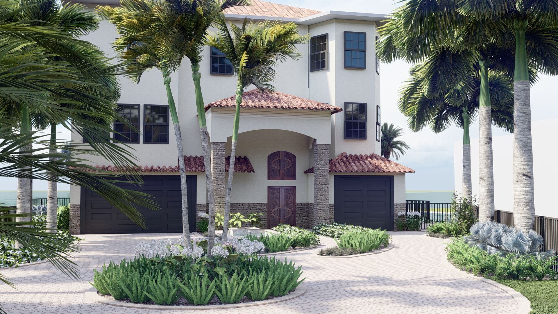 front yard landscapes with palm trees