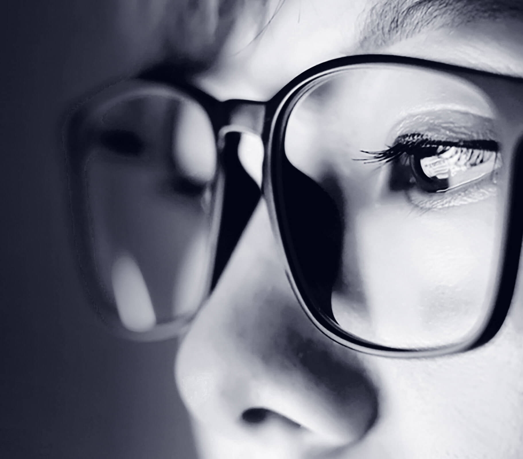 Closeup of a woman wearing glasses