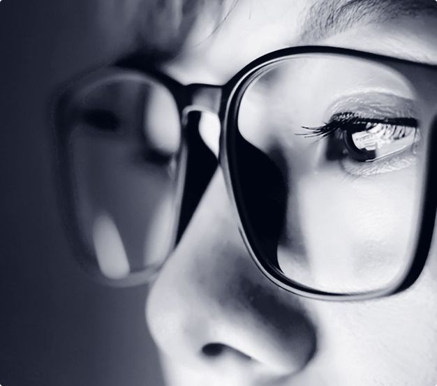 Closeup of a woman wearing glasses