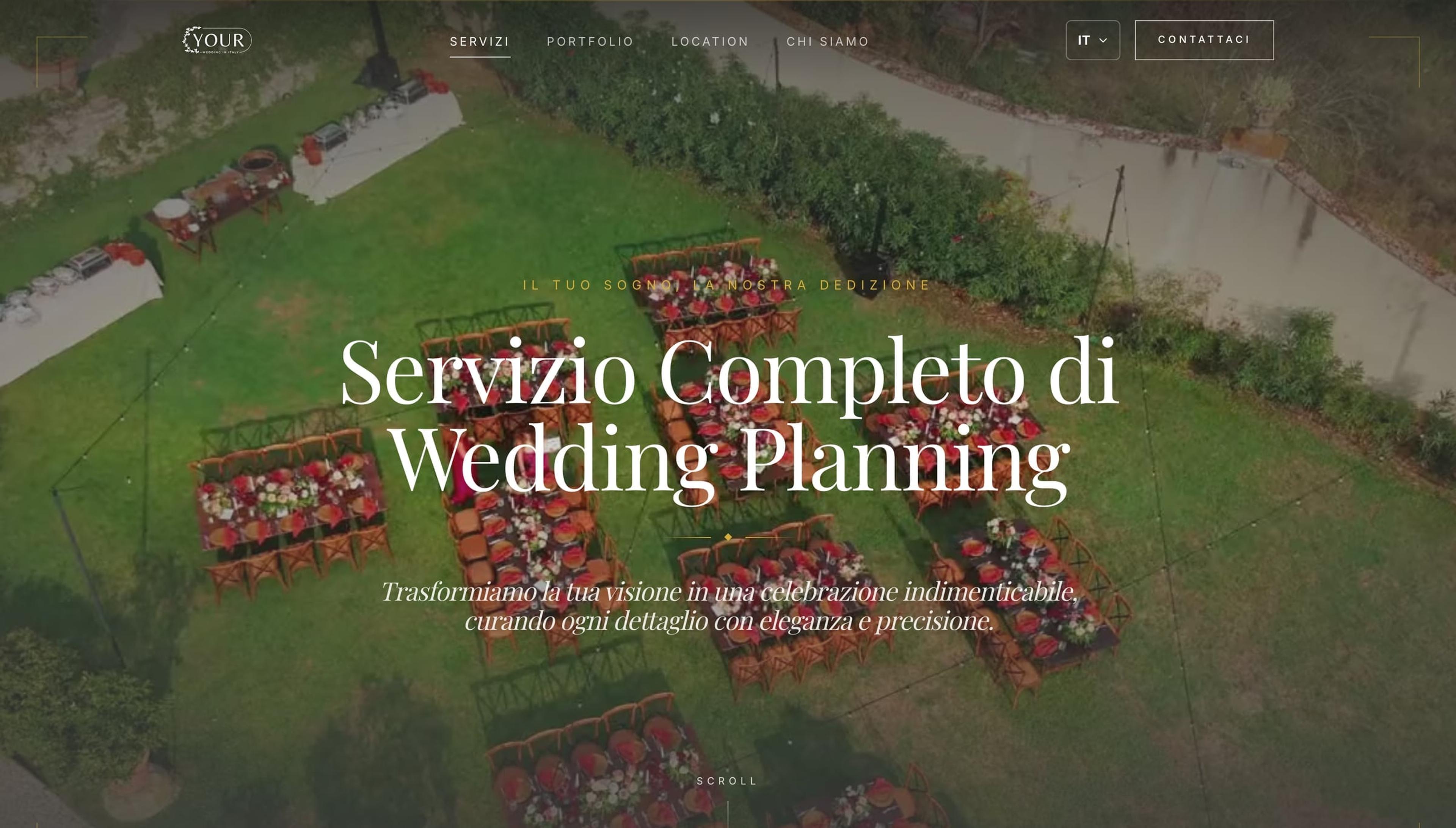 Pagina servizi con ripresa drone di un ricevimento allestito