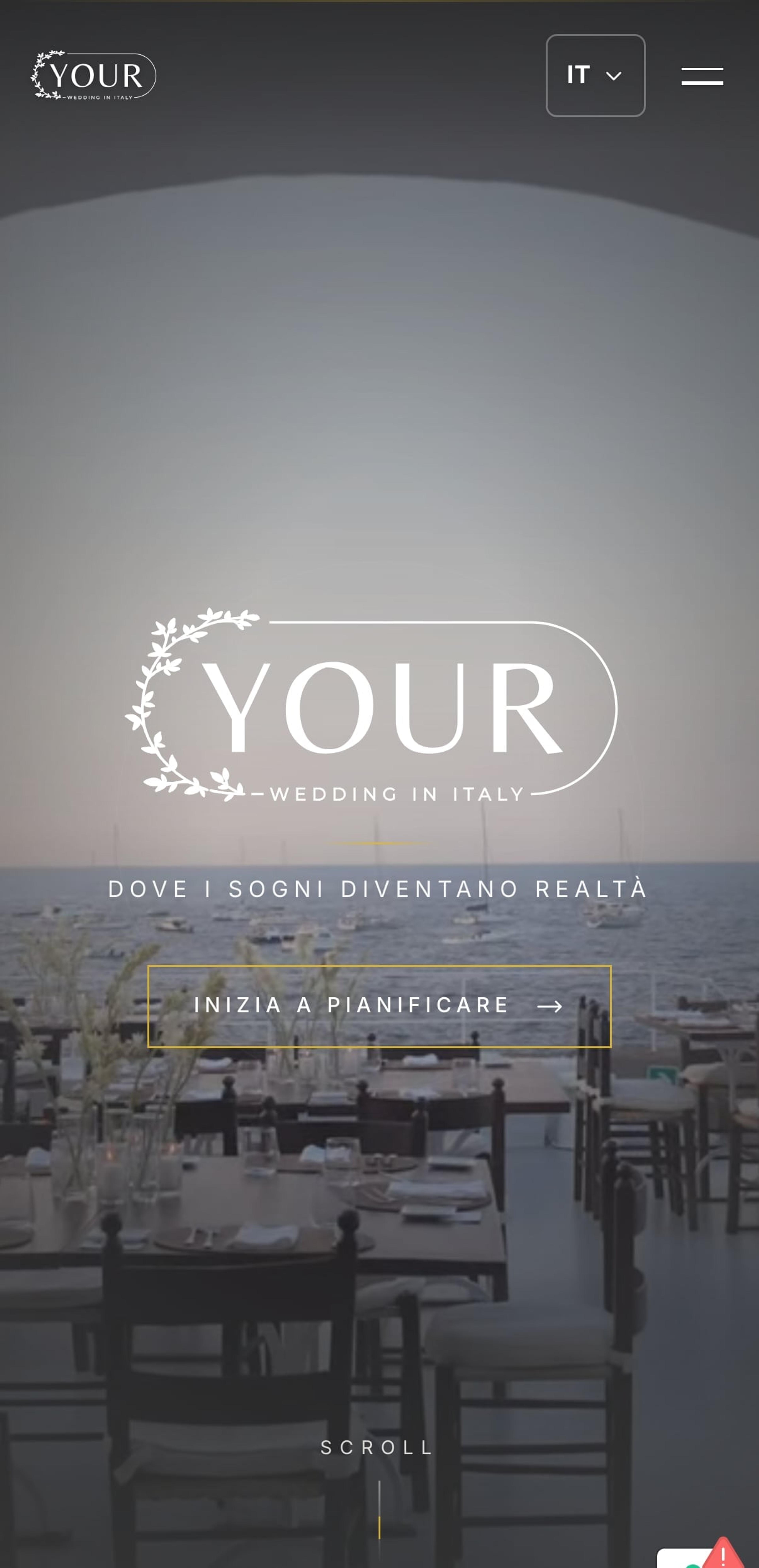 La homepage vista da smartphone, con menu e selettore lingua