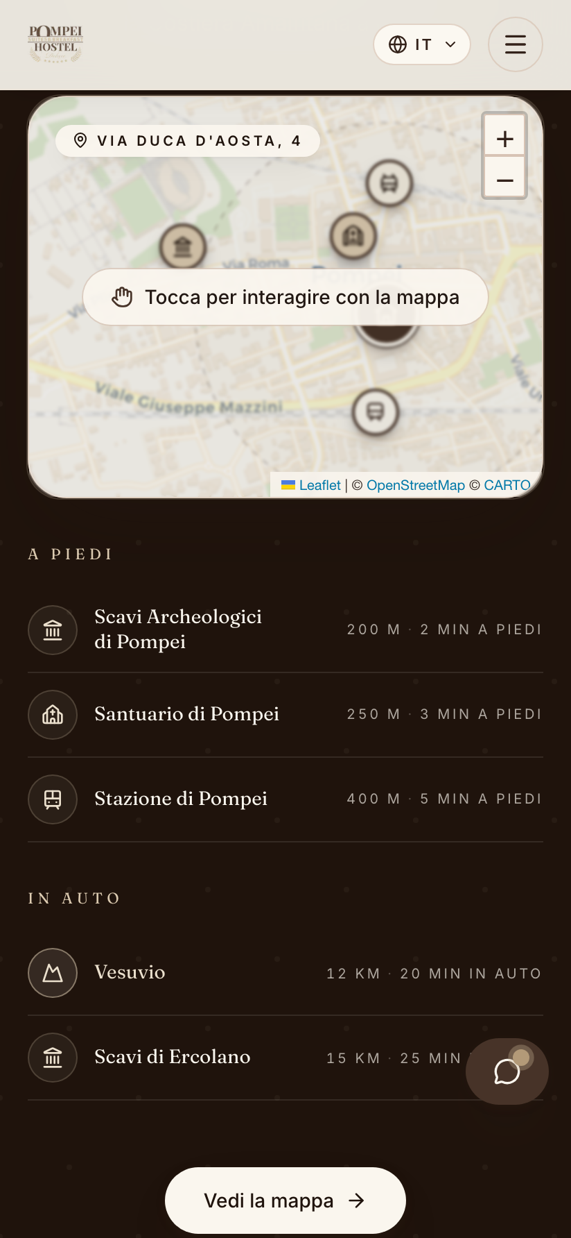 Mappa interattiva con Scavi e punti di interesse, su mobile