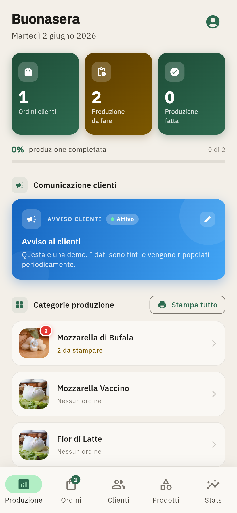 FilieraPro — dashboard di produzione su mobile