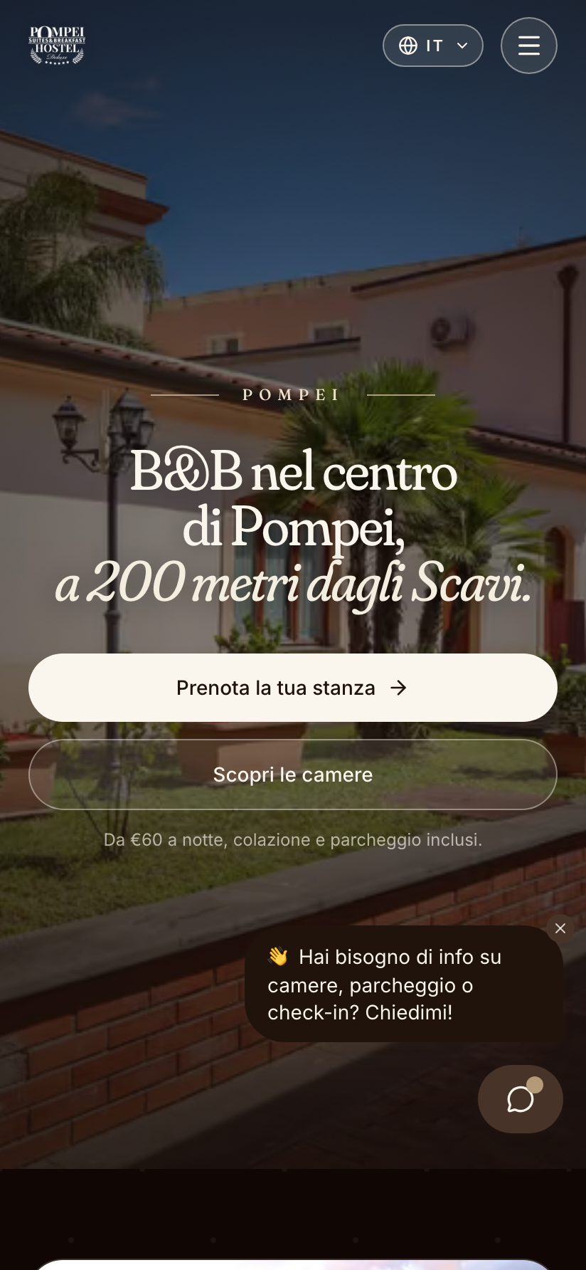 Homepage del sito Pompei Hostel Deluxe su mobile